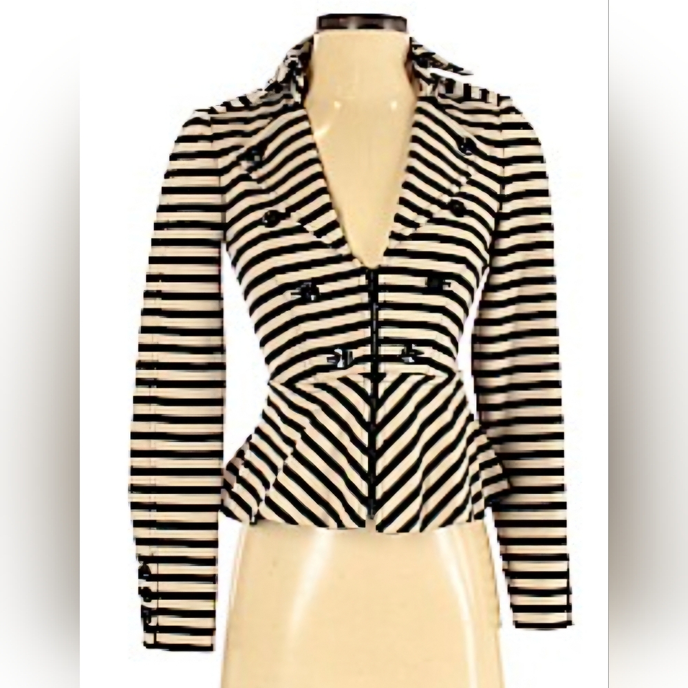 WHBM, Striped Beige and Black Women's Jacket.